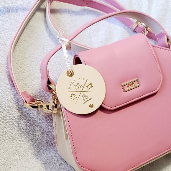 MATMAZEL "Palmy" Round Metal Buckle Hand & Shoulder, Crossbody Bag- Pink & Green - Picture 7 of 14
